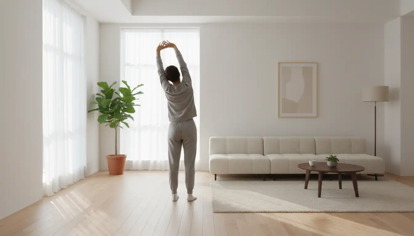 Simple morning stretches in a naturally lit room